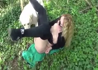 Blond Lady Enjoys White Dog's Dick in HD