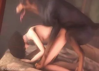 Hairy 3D animal sex scene with short-haired brunette